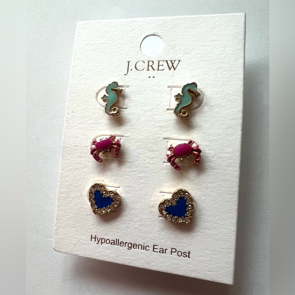 J. Crew Jewelry - J. Crew Seahorse, Crab, and Heart Earrings post set trio